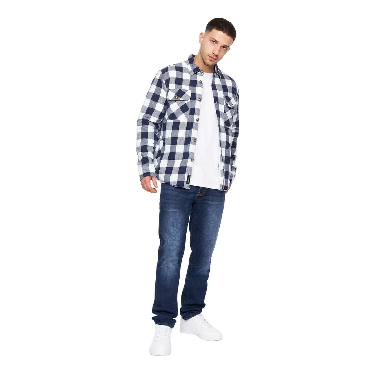 Crosshatch Demaro Check Lined Overshirt - Navy