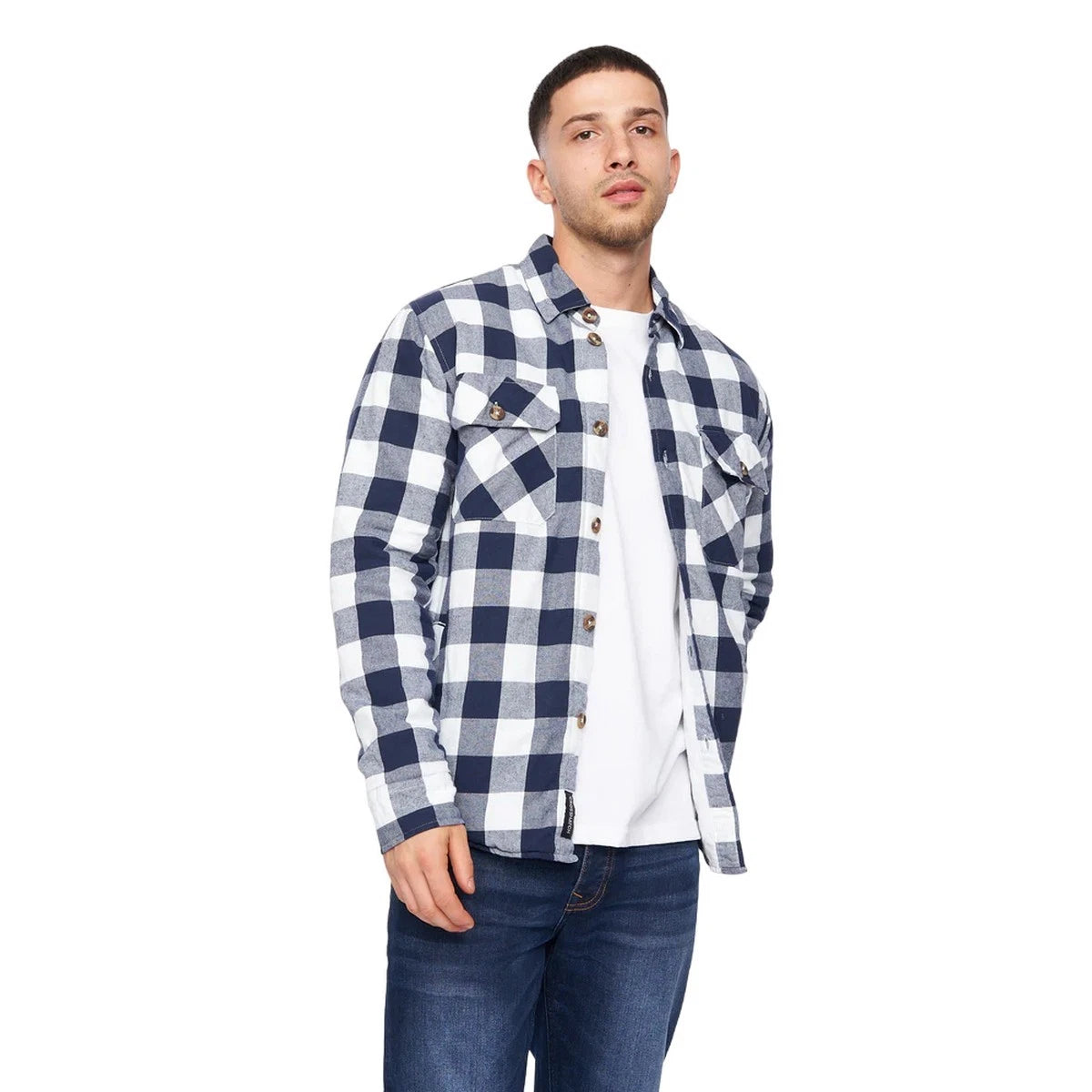 Crosshatch Demaro Check Lined Overshirt - Navy