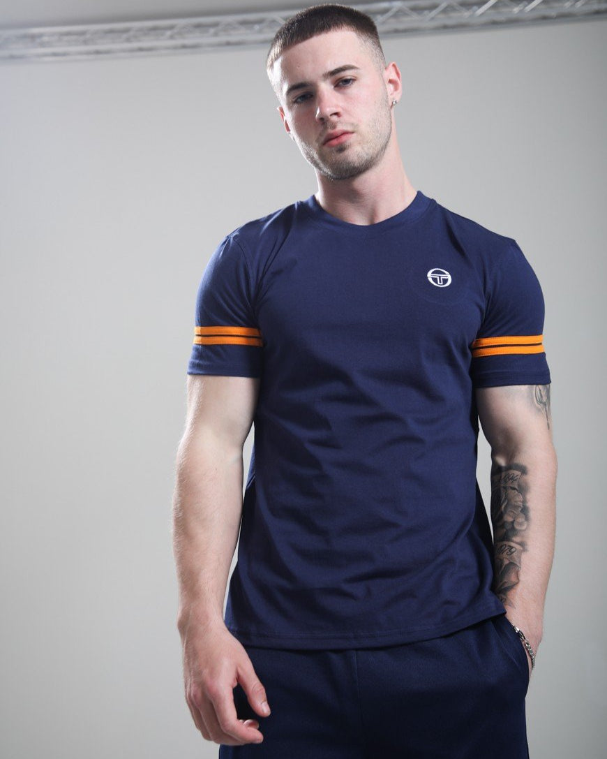 Sergio Tacchini STM18376 Grello Crewneck T-Shirt 203 - Maritime Blue/Orange Pepper