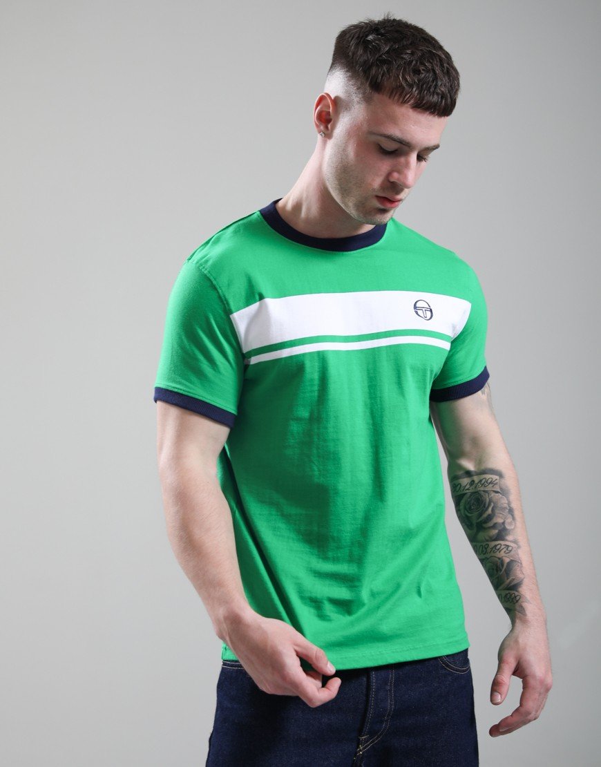 Sergio Tacchini STM14593 Master Crewneck T-Shirt 141 - Fern Green/Maritime Blue/White