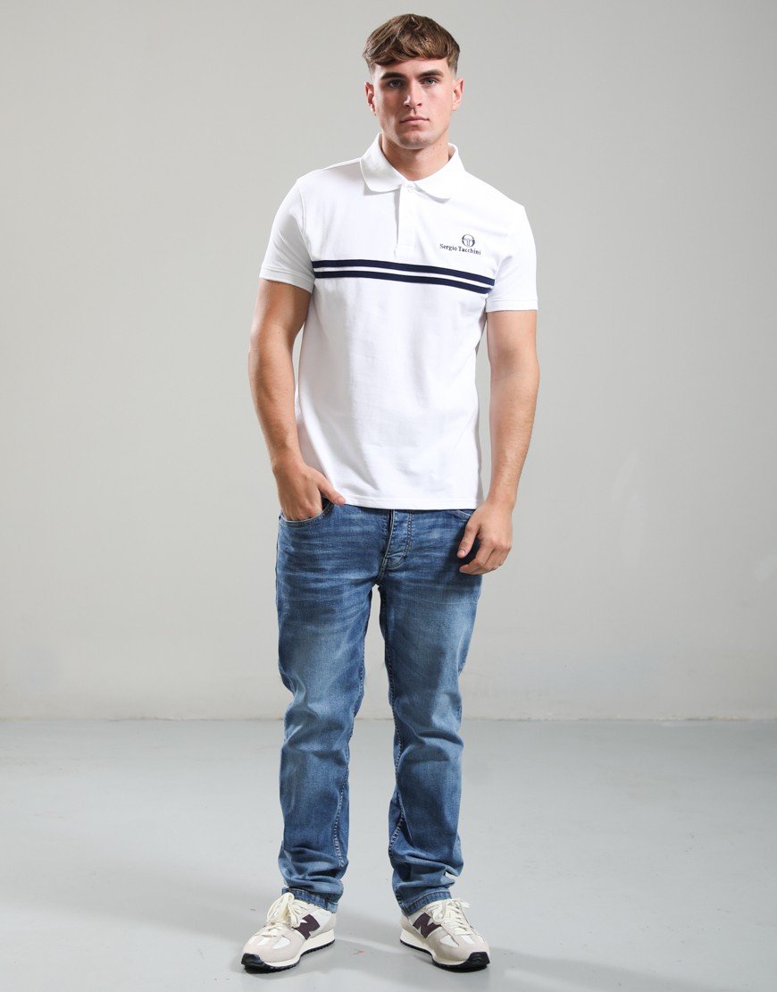 Sergio Tacchini STM1140 New Supermac Polo Shirt 603 - White/Maritime Blue/Princess Blue