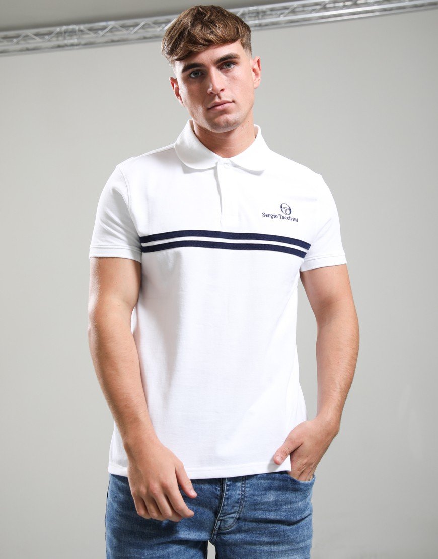 Sergio Tacchini STM1140 New Supermac Polo Shirt 603 - White/Maritime Blue/Princess Blue