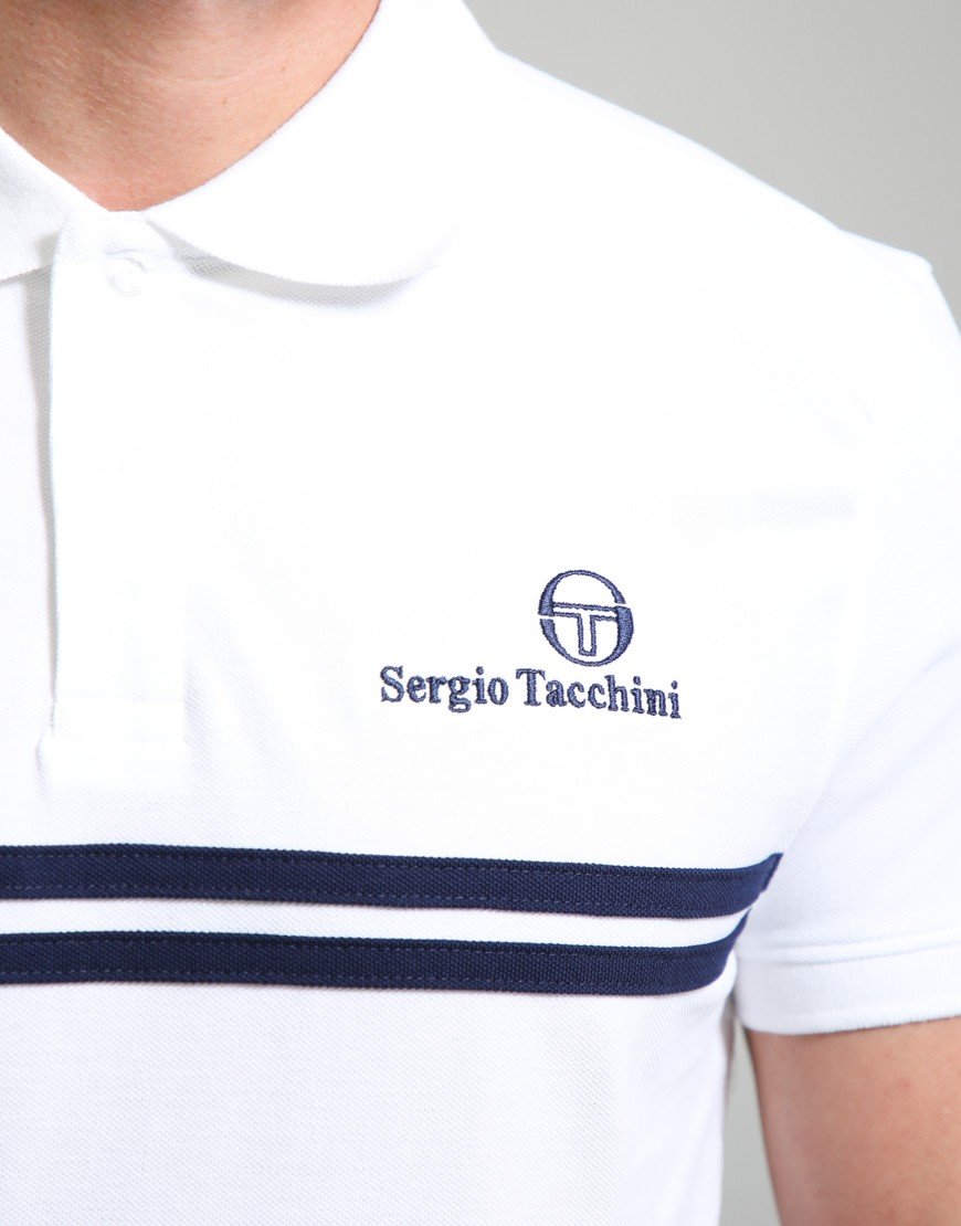 Sergio Tacchini STM1140 New Supermac Polo Shirt 603 - White/Maritime Blue/Princess Blue