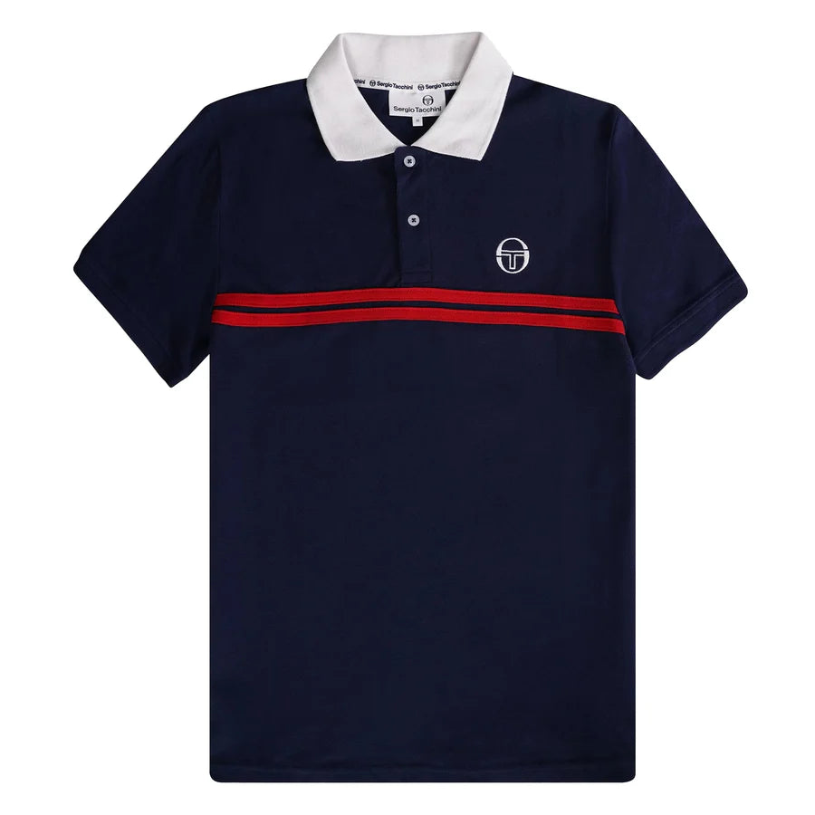 Sergio Tacchini STM14566 Supermac Polo Shirt - Maritime Blue/Adrenaline Rush