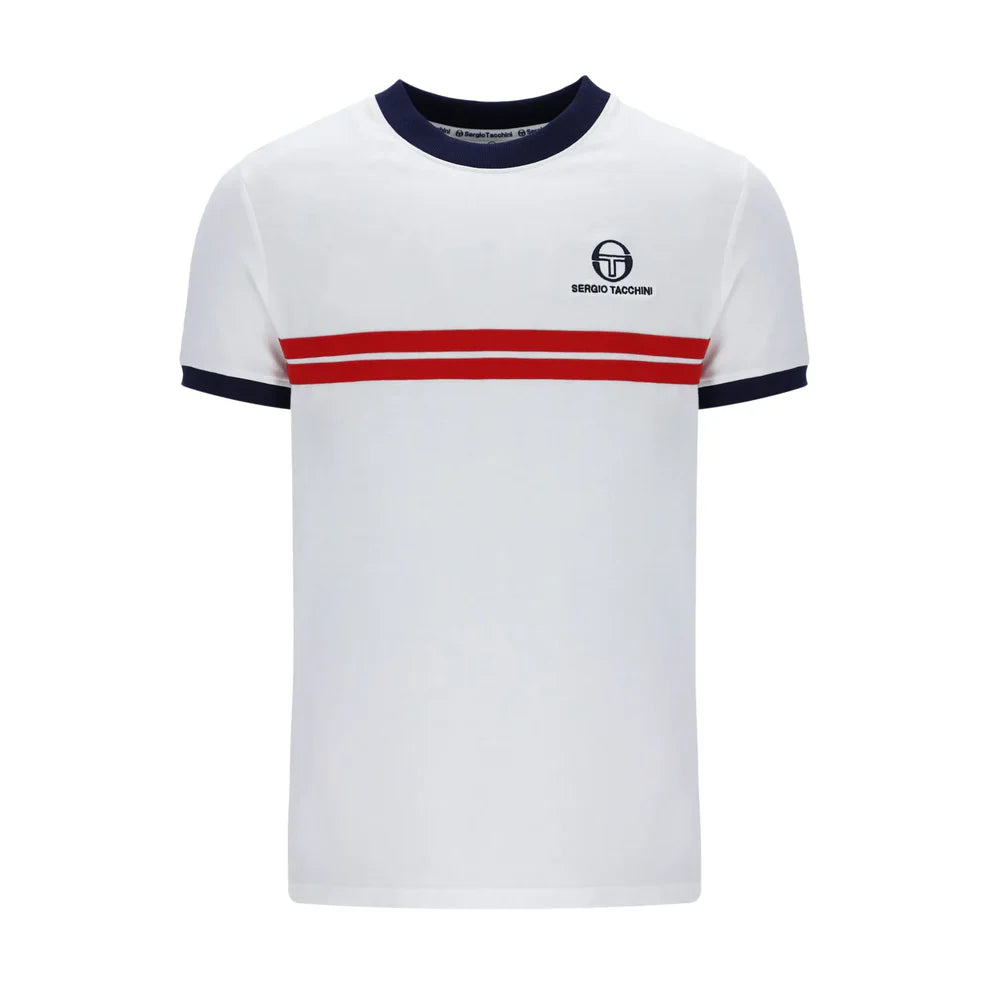 Sergio Tacchini STM14565 Supermac T-Shirt - White/Maritime Blue/Adrenaline Rush