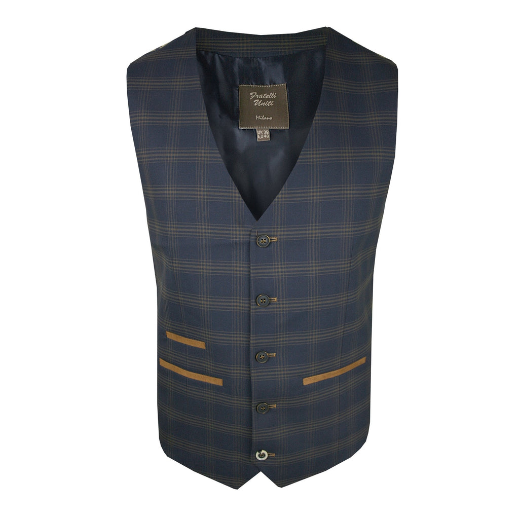 FRATELLI UNITI FWC1015 CHECKED WAISTCOAT NAVY/TAN