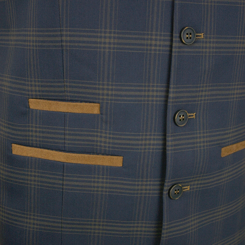 FRATELLI UNITI FWC1015 CHECKED WAISTCOAT NAVY/TAN