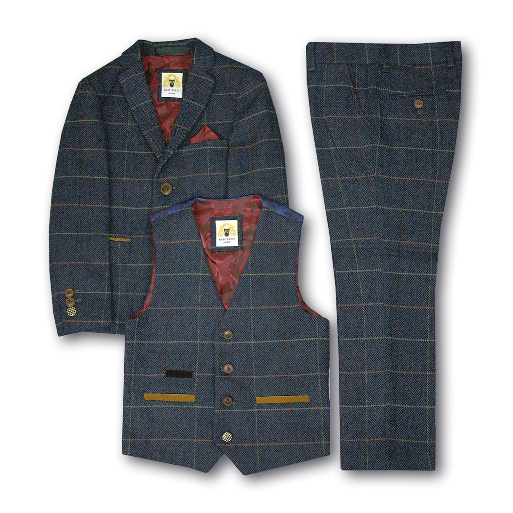 MARC DARCY JUNIOR ETON 3 PIECE SUIT BLUE (AGE 9-14)