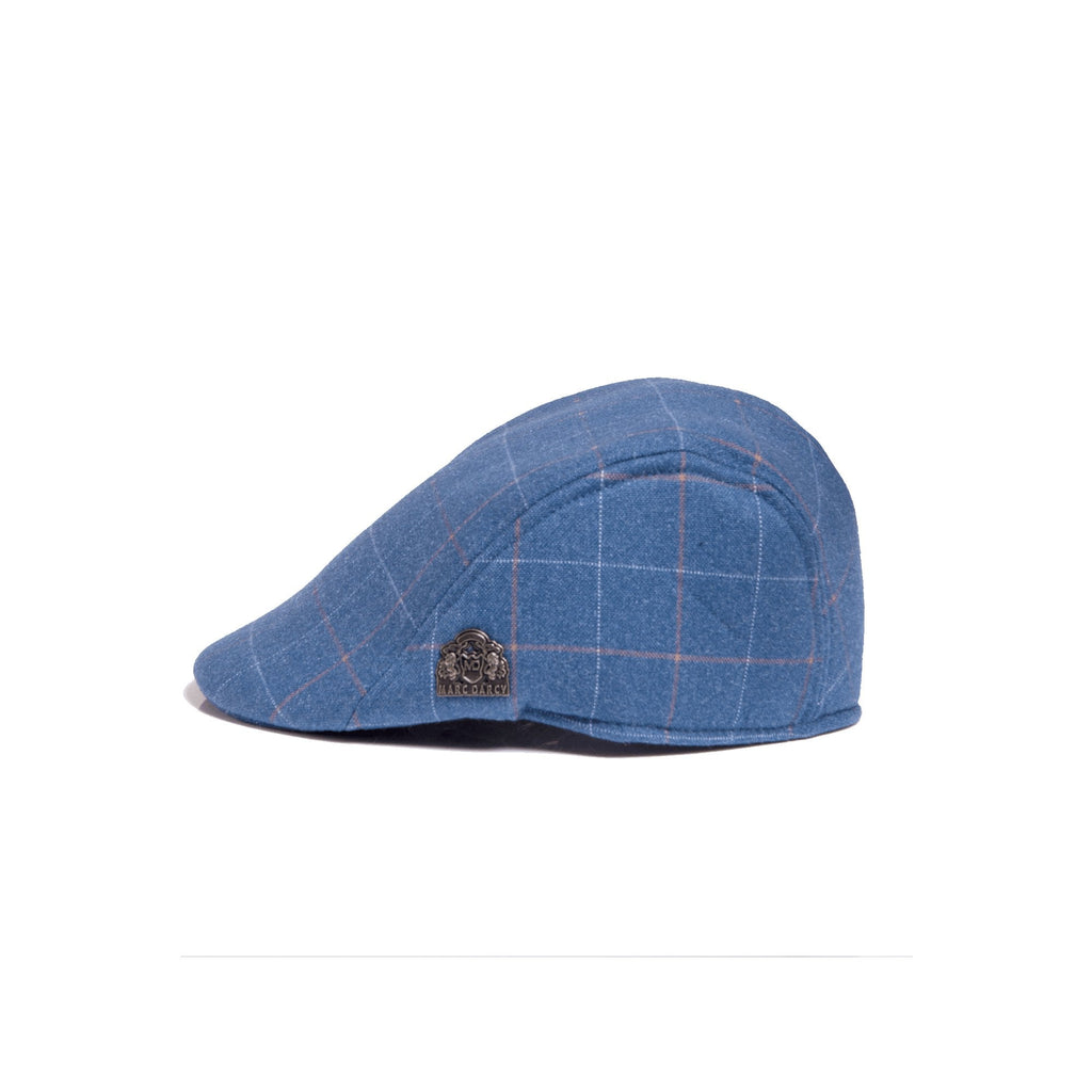 MARC DARCY MATTHEW TWEED CHECK FLAT CAP SKY BLUE