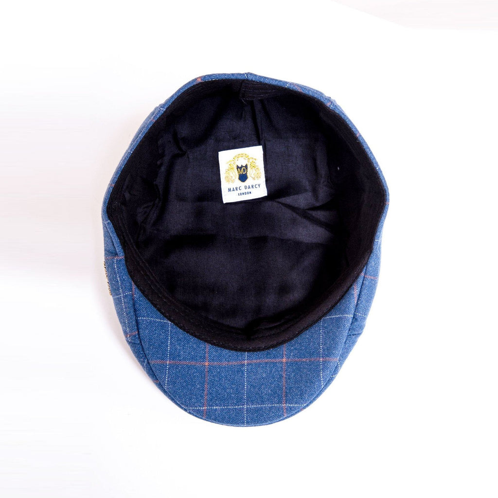 MARC DARCY MATTHEW TWEED CHECK FLAT CAP SKY BLUE