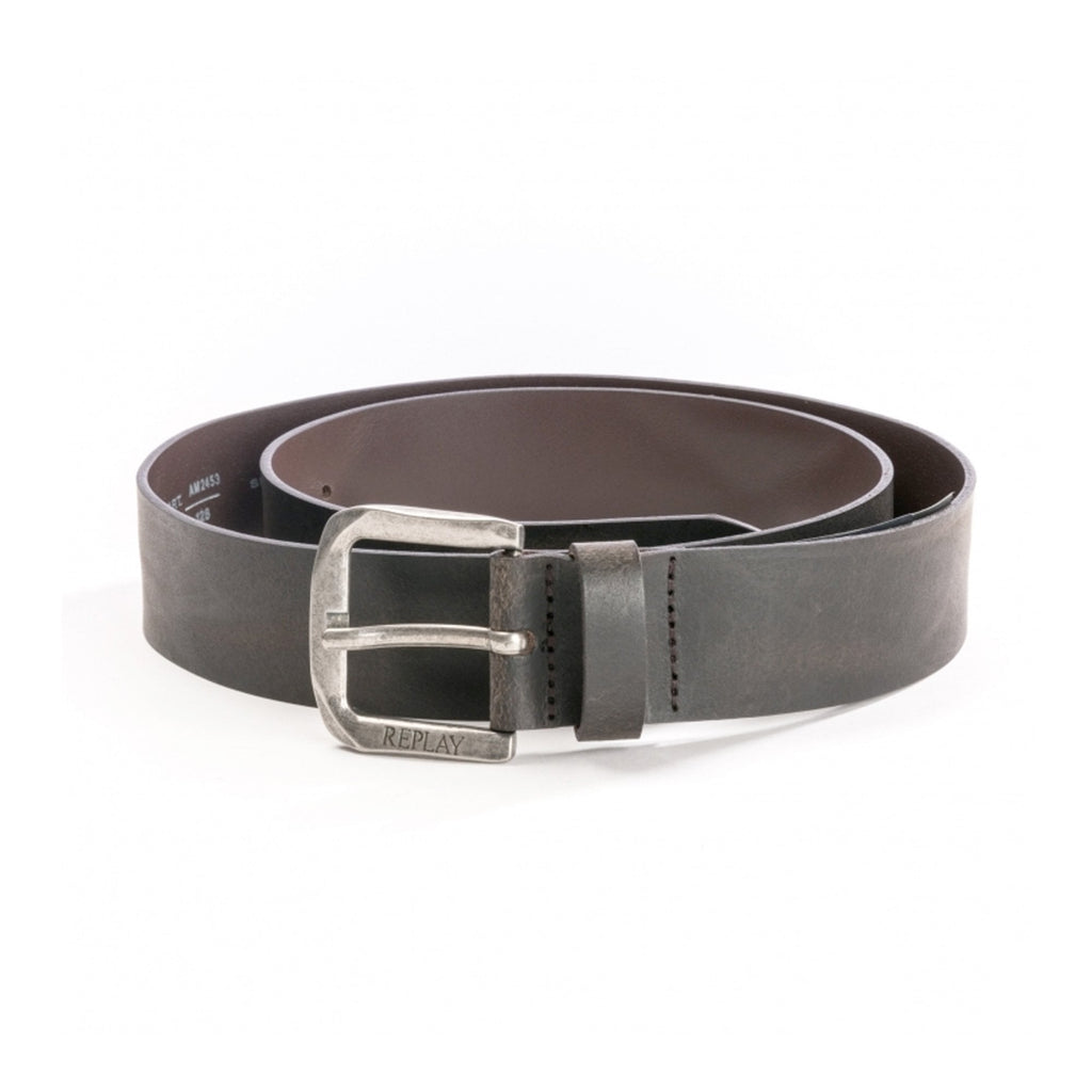 REPLAY AM2453 LEATHER BELT DARK BROWN