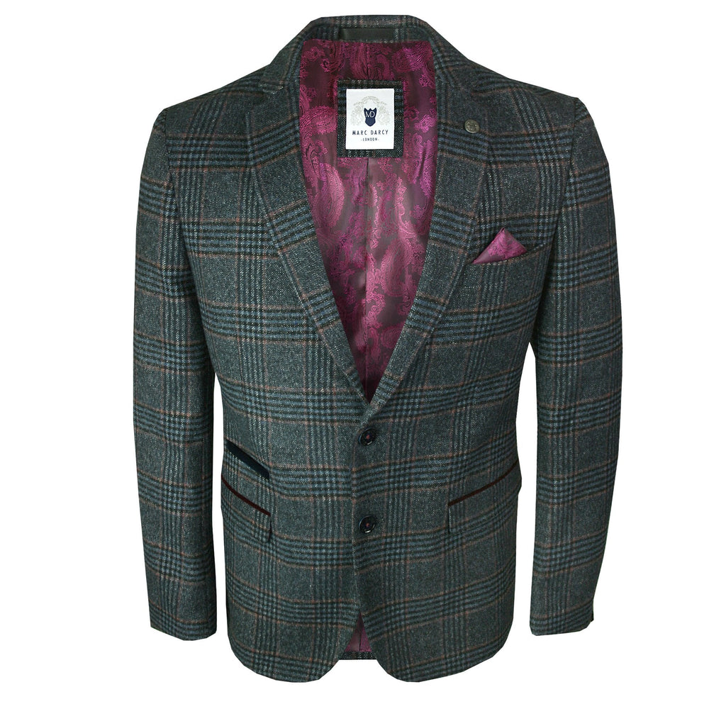 MARC DARCY LUCA TWEED CHECK BLAZER NAVY