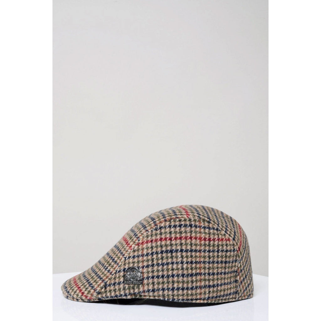 MARC DARCY EDWARD TWEED CHECK FLAT CAP OLIVE GREEN