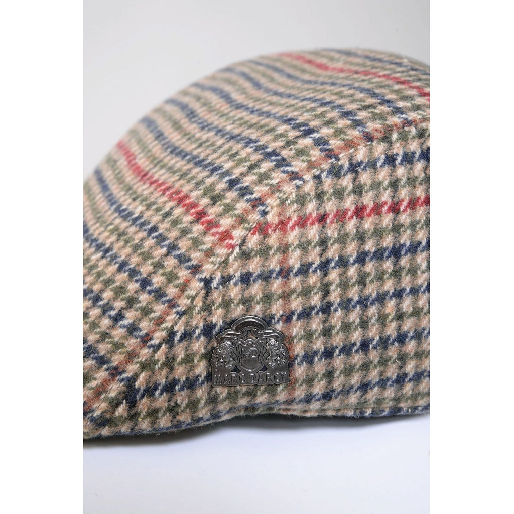 MARC DARCY EDWARD TWEED CHECK FLAT CAP OLIVE GREEN