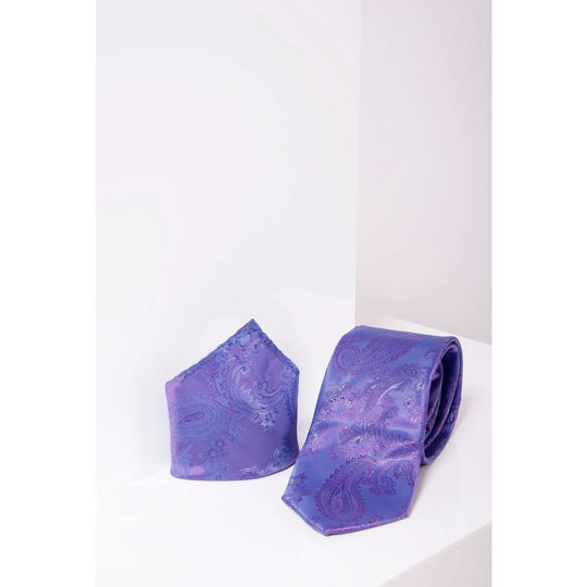 Marc Darcy Paisley Tie & Pocket Square Set Lilac