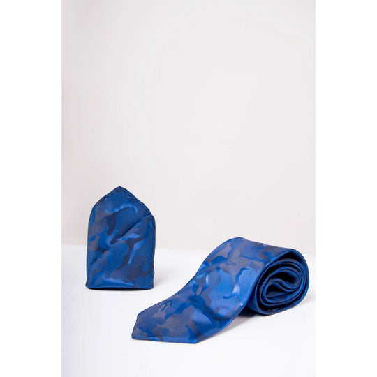 Marc Darcy Tie & Pocket Square Set Navy Camouflage