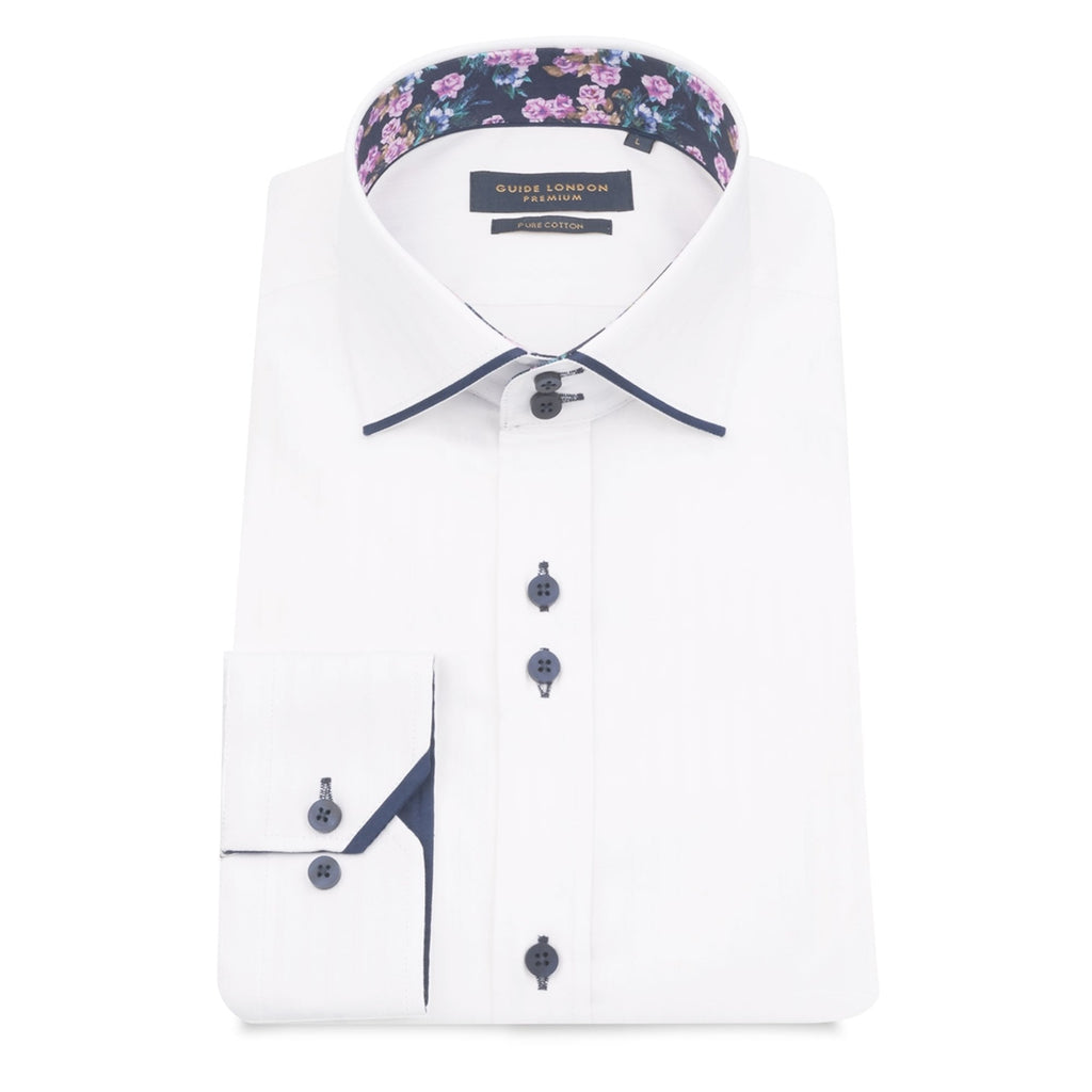 GUIDE LONDON LS.75126 STRIPE COLLAR SHIRT WHITE