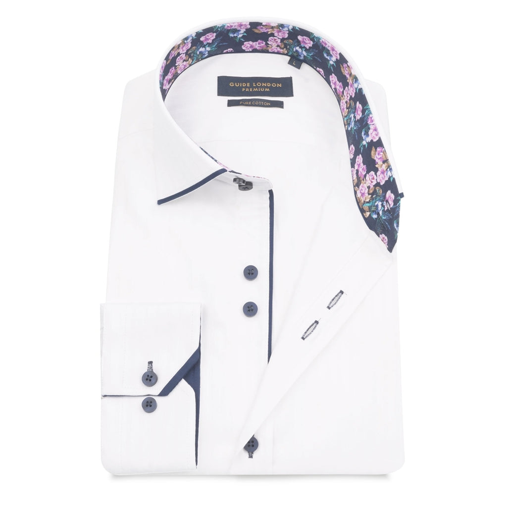 GUIDE LONDON LS.75126 STRIPE COLLAR SHIRT WHITE