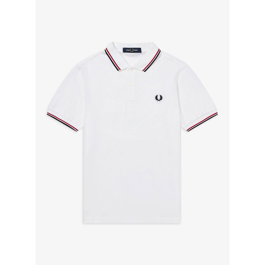 FRED PERRY M3600 TWIN TIPPED POLO T-SHIRT WHITE/RED/NAVY