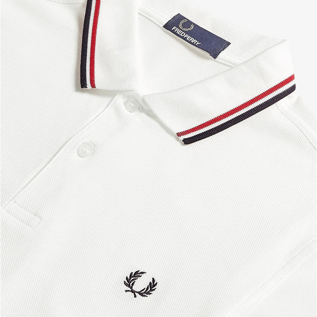 FRED PERRY M3600 TWIN TIPPED POLO T-SHIRT WHITE/RED/NAVY