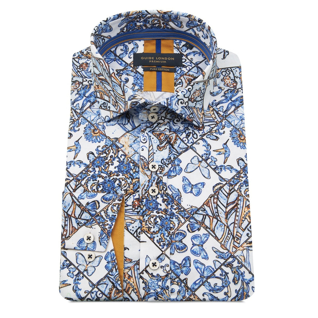 GUIDE LONDON LS.75416 PATTERNED SHIRT BLUE