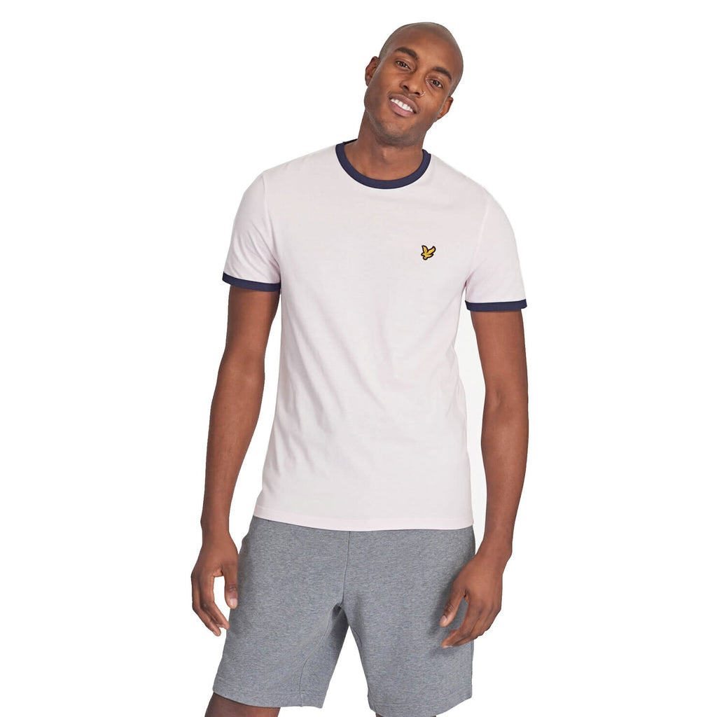 LYLE & SCOTT RINGER T-SHIRT STRAWBERRY CREAM/NAVY