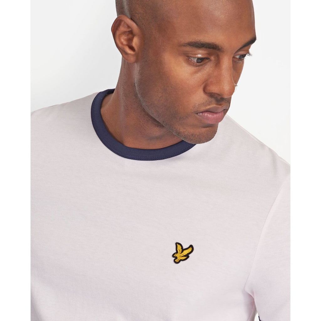 LYLE & SCOTT RINGER T-SHIRT STRAWBERRY CREAM/NAVY