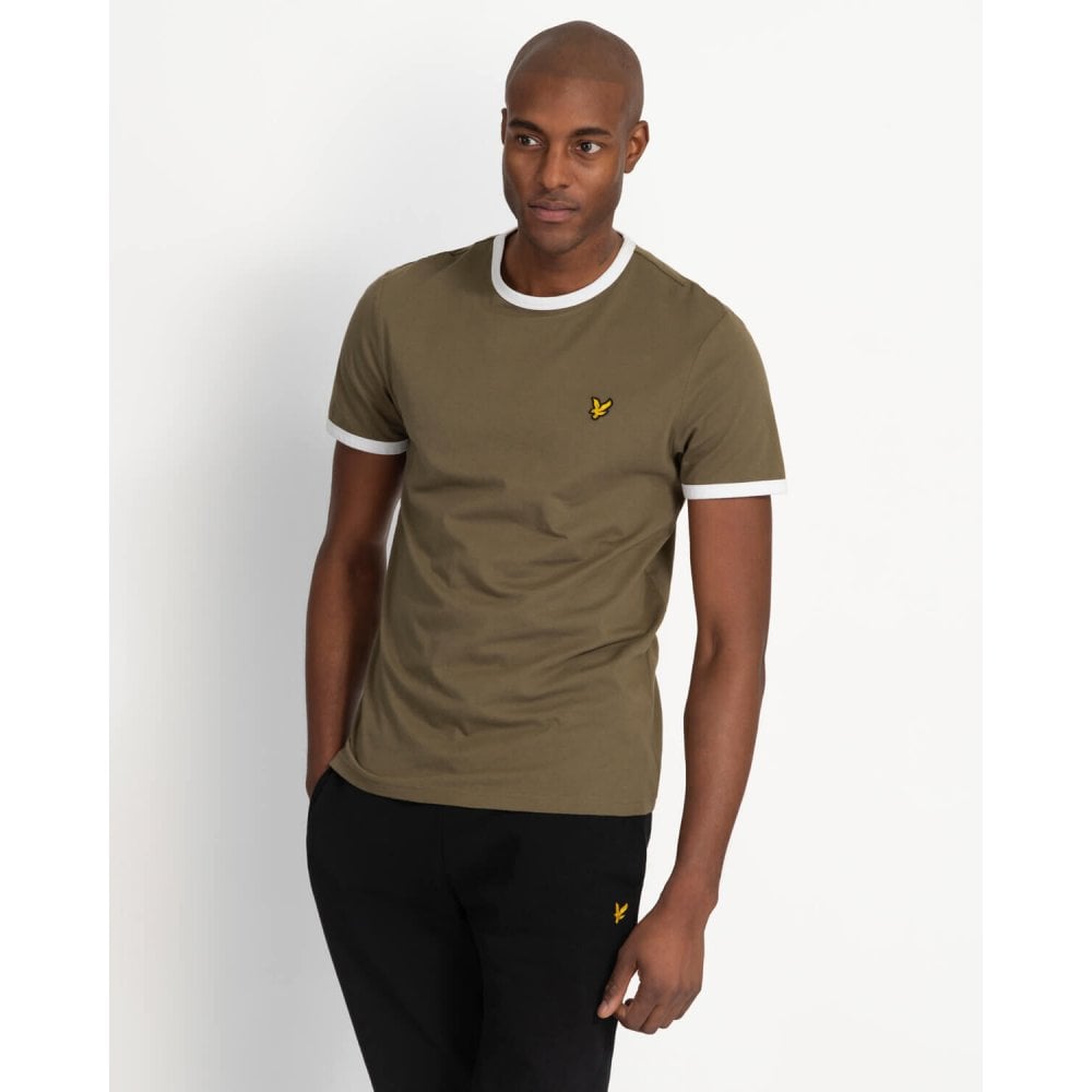 LYLE & SCOTT RINGER T SHIRT LICHEN GREEN/WHITE