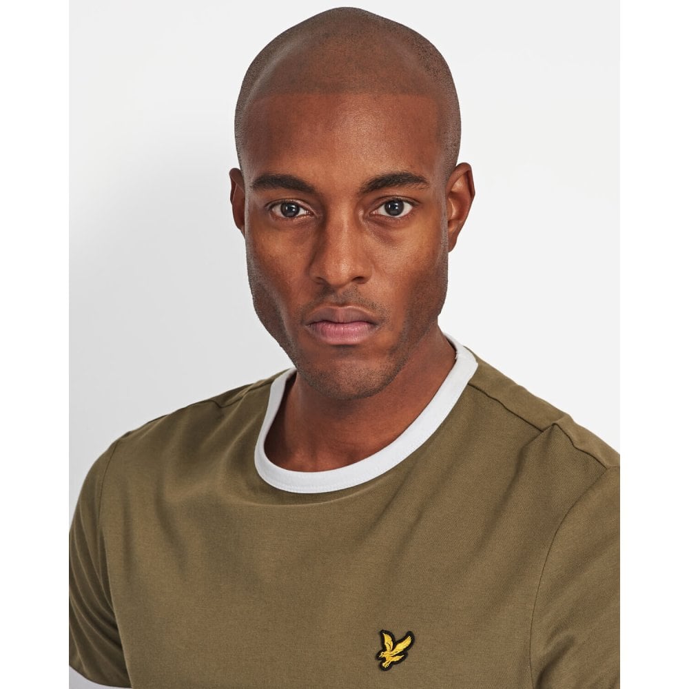 LYLE SCOTT RINGER T SHIRT LICHEN GREEN WHITE VAULT MENSWEAR