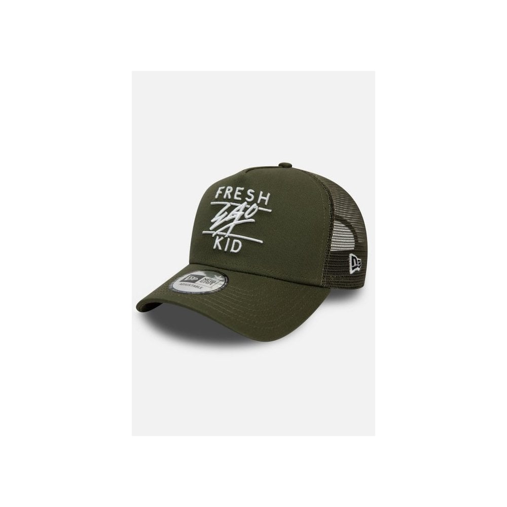 FRESH EGO KID X NEW ERA 557 TRUCKER OLIVE WHITE