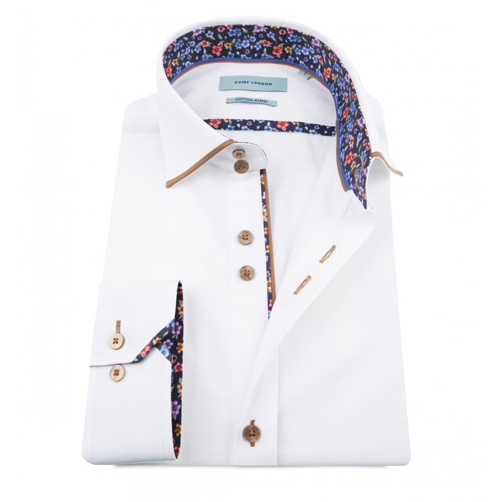 GUIDE LONDON LS.75805 TIP SHIRT WHITE/TAN