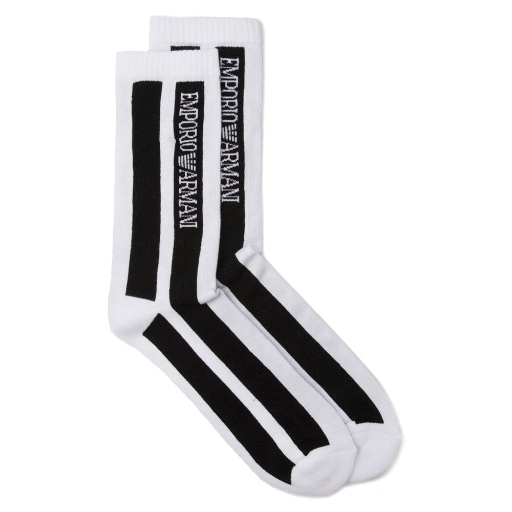 EMPORIO ARMANI 2 PACK STRIPE SOCK WHITE