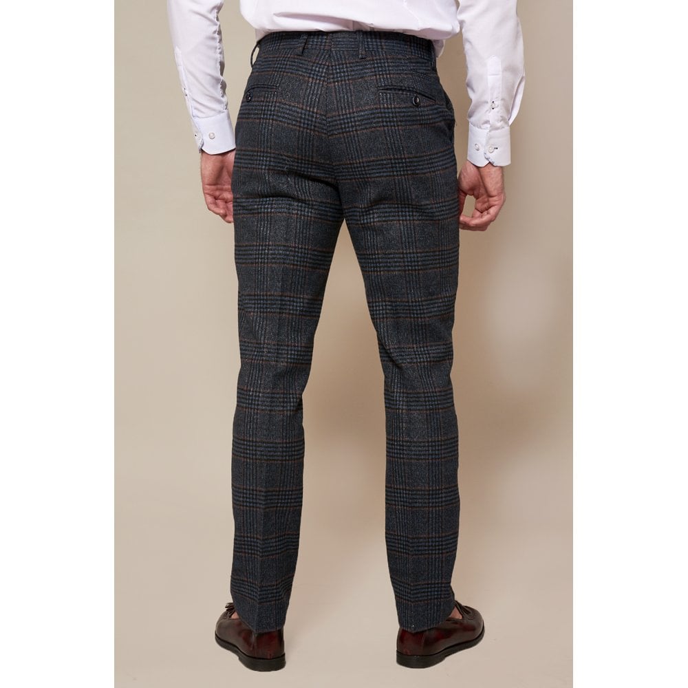 MARC DARCY LUCA TWEED CHECK TROUSERS NAVY