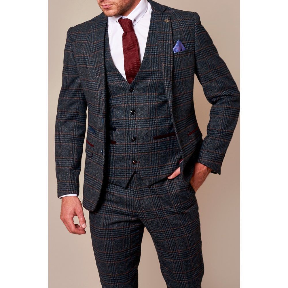 MARC DARCY LUCA TWEED CHECK BLAZER NAVY