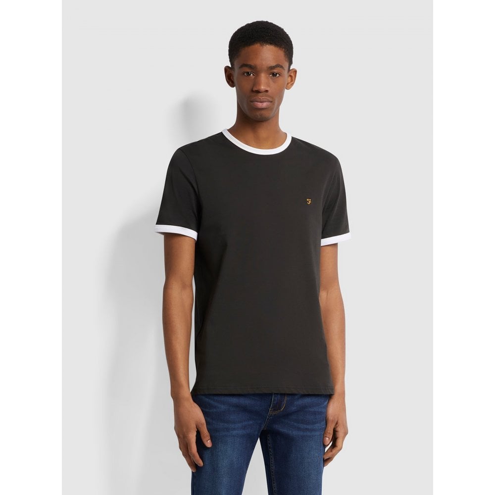 FARAH GROVES RINGER T-SHIRT DEEP BLACK