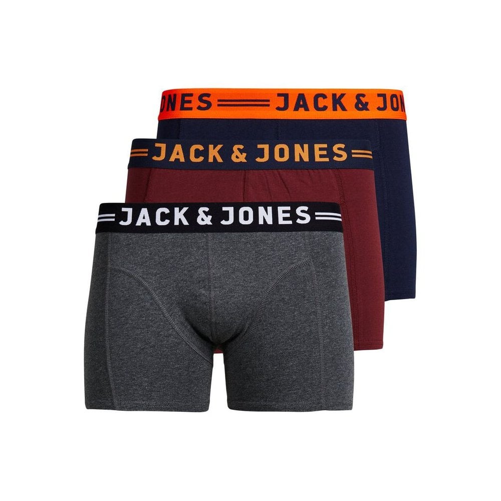 JACK & JONES LICHFIELD 3 PACK BOXERS GREY/NAVY/PLUM