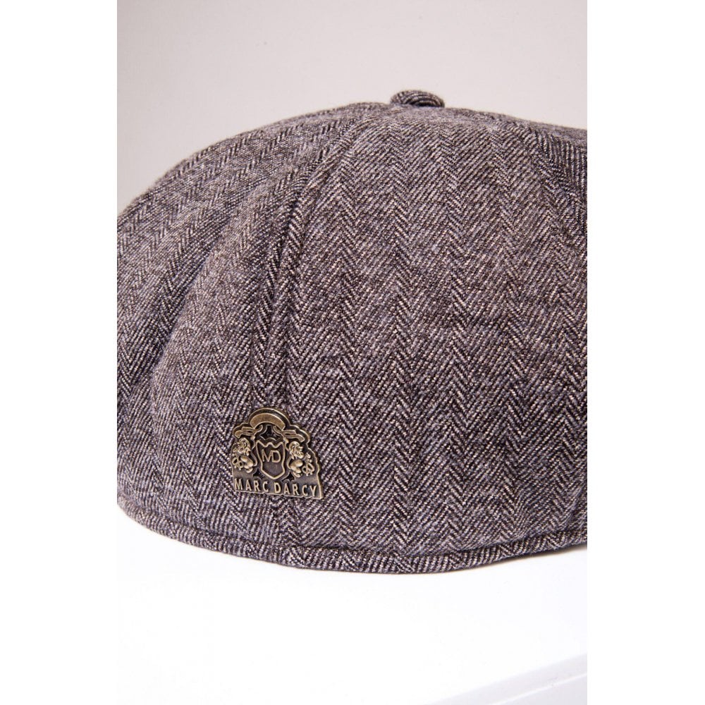 MARC DARCY RAYFORD HERRINGBONE TWEED BAKER BOY CAP TAN