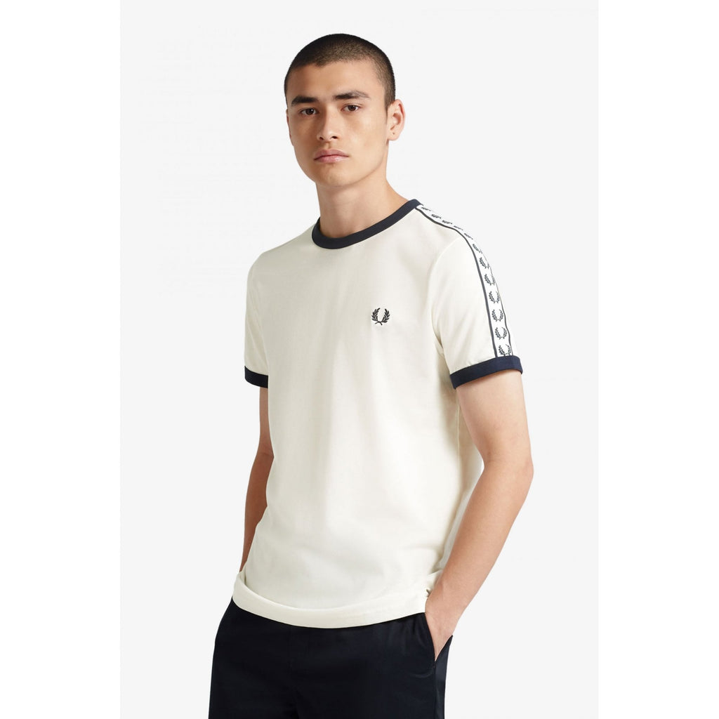 FRED PERRY M6347 TAPED RINGER T-SHIRT SNOW WHITE
