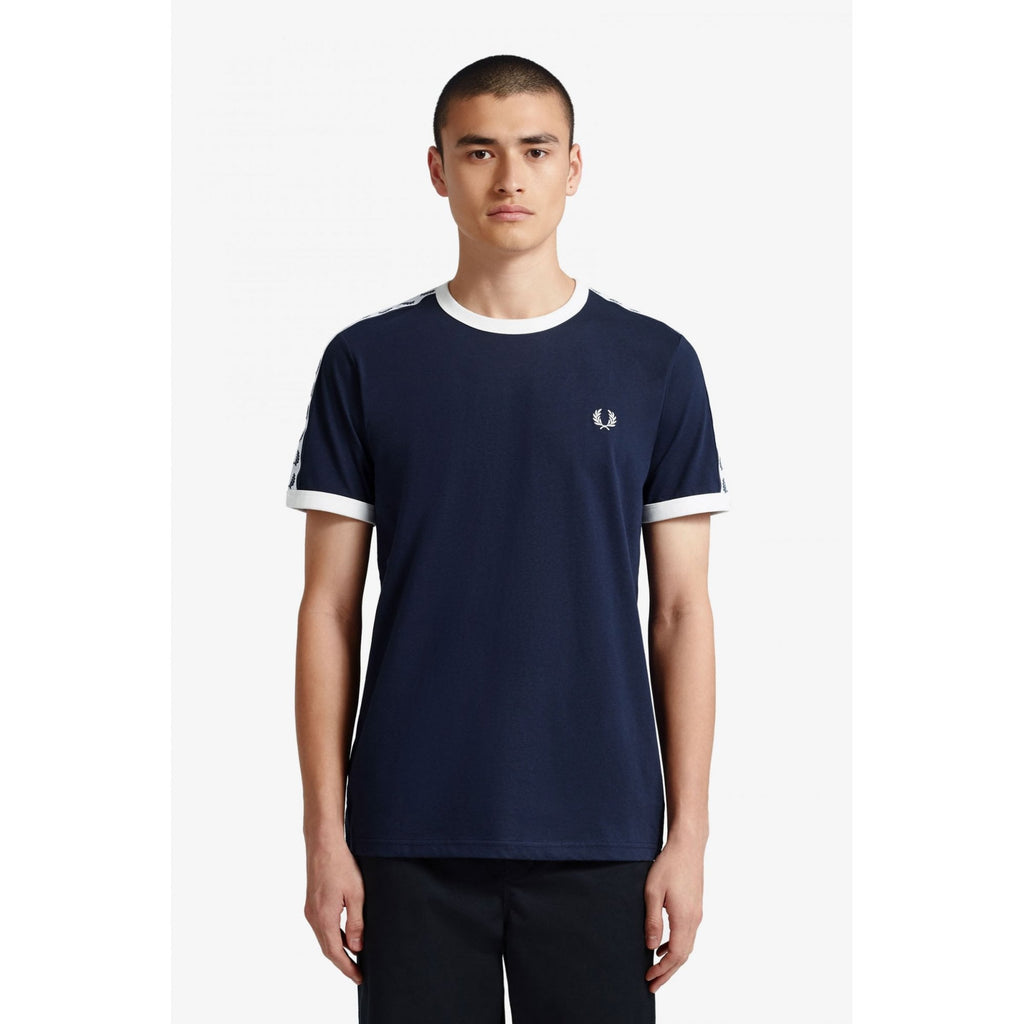 FRED PERRY M6347 TAPED RINGER T-SHIRT CARBON BLUE