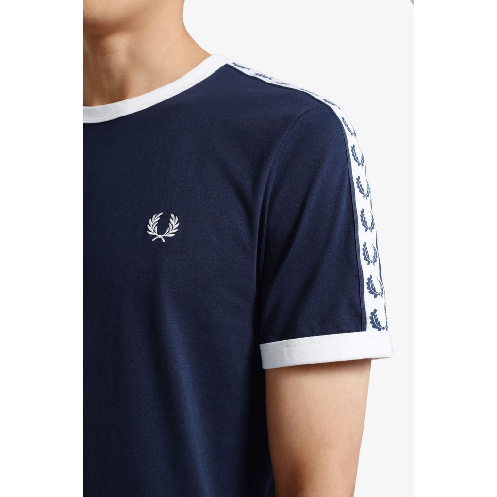 FRED PERRY M6347 TAPED RINGER T-SHIRT CARBON BLUE