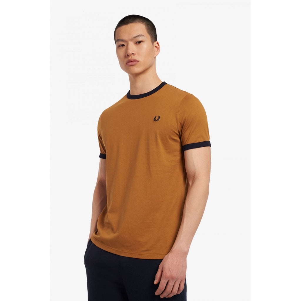 FRED PERRY M3519 RINGER T-SHIRT DARK CARAMEL