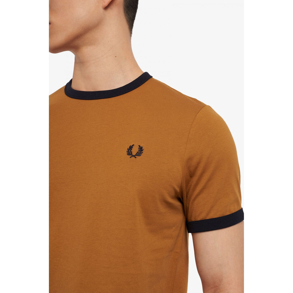 FRED PERRY M3519 RINGER T-SHIRT DARK CARAMEL