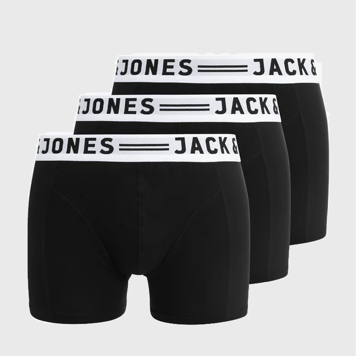 Jack & Jones Sense 3 Pack Boxers Shorts Black/White