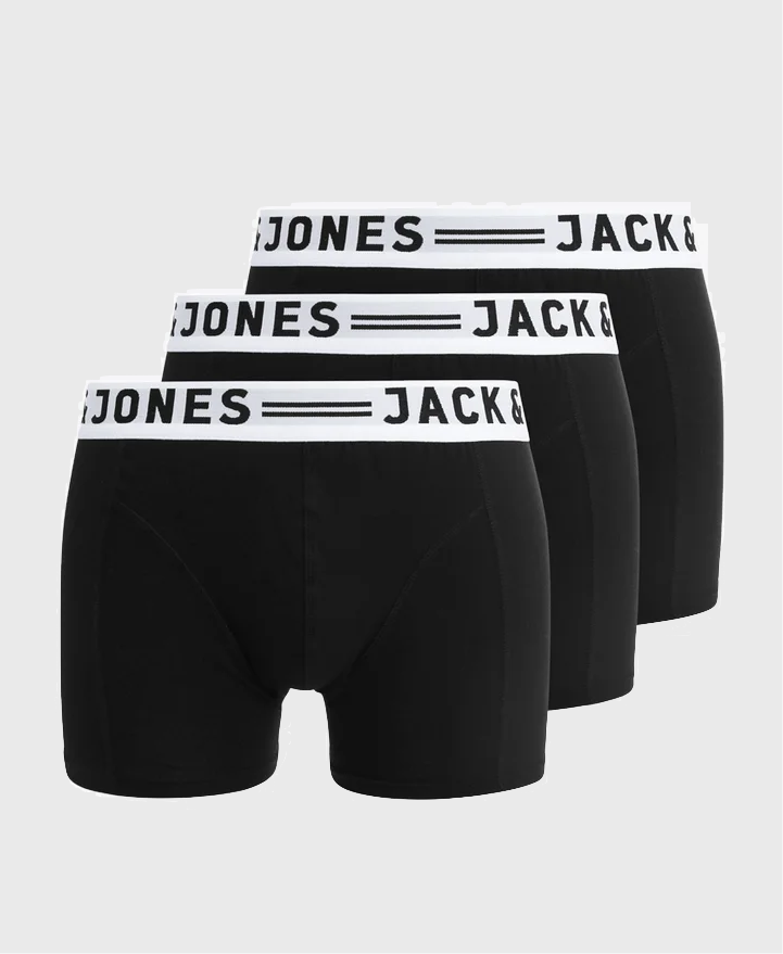 Jack & Jones Sense 3 Pack Boxers Shorts Black/White