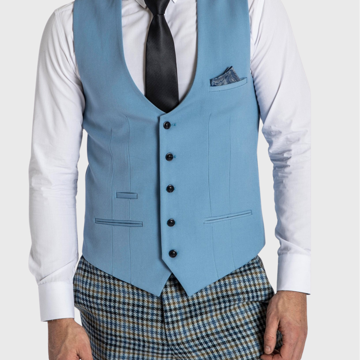 Marc Darcy Kelly Single Breasted Waistcoat Sky Blue