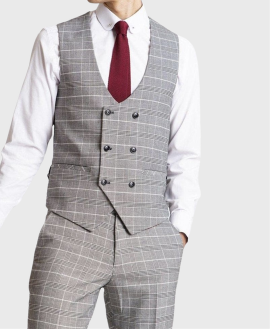 Marc Darcy Ross Check Waistcoat Grey