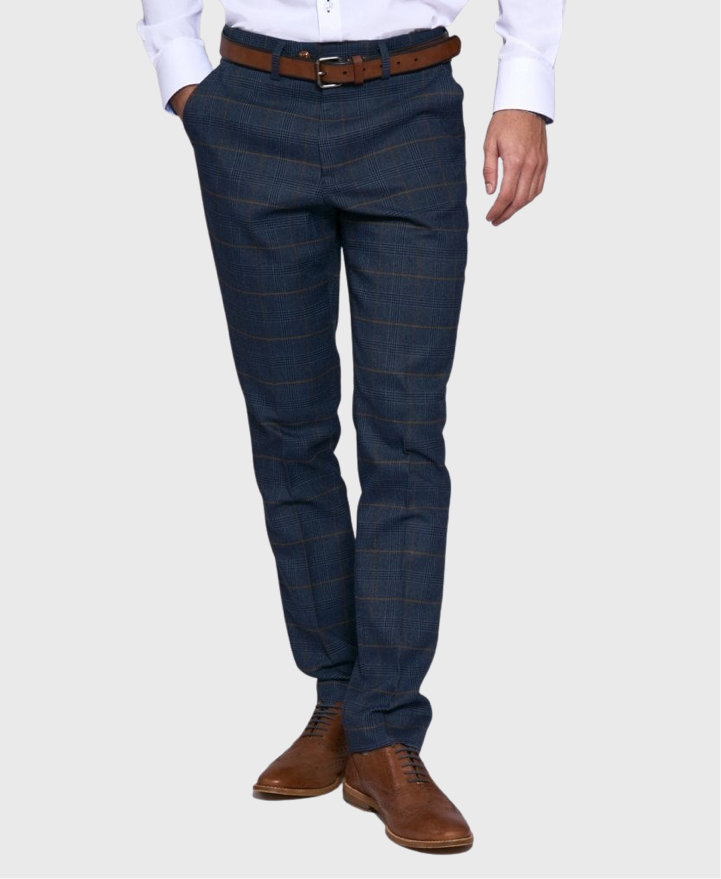 Marc Darcy Jenson Check Trouser Marine Navy