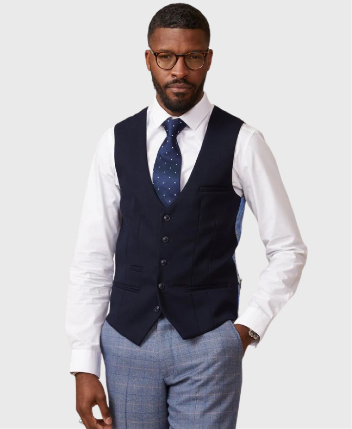 White shirt 2025 blue waistcoat