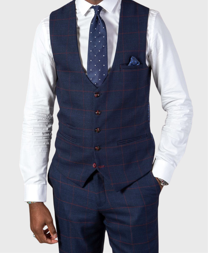 Marc Darcy Edinson Waistcoat Navy Wine
