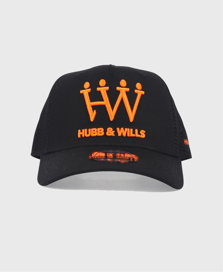 Hubb & Wills Classic Trucker Cap Black/Orange